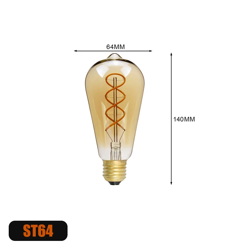 Ampoule LED à filament spirale, look vintage, E27, 4W, 220V, 6,4x14 cm