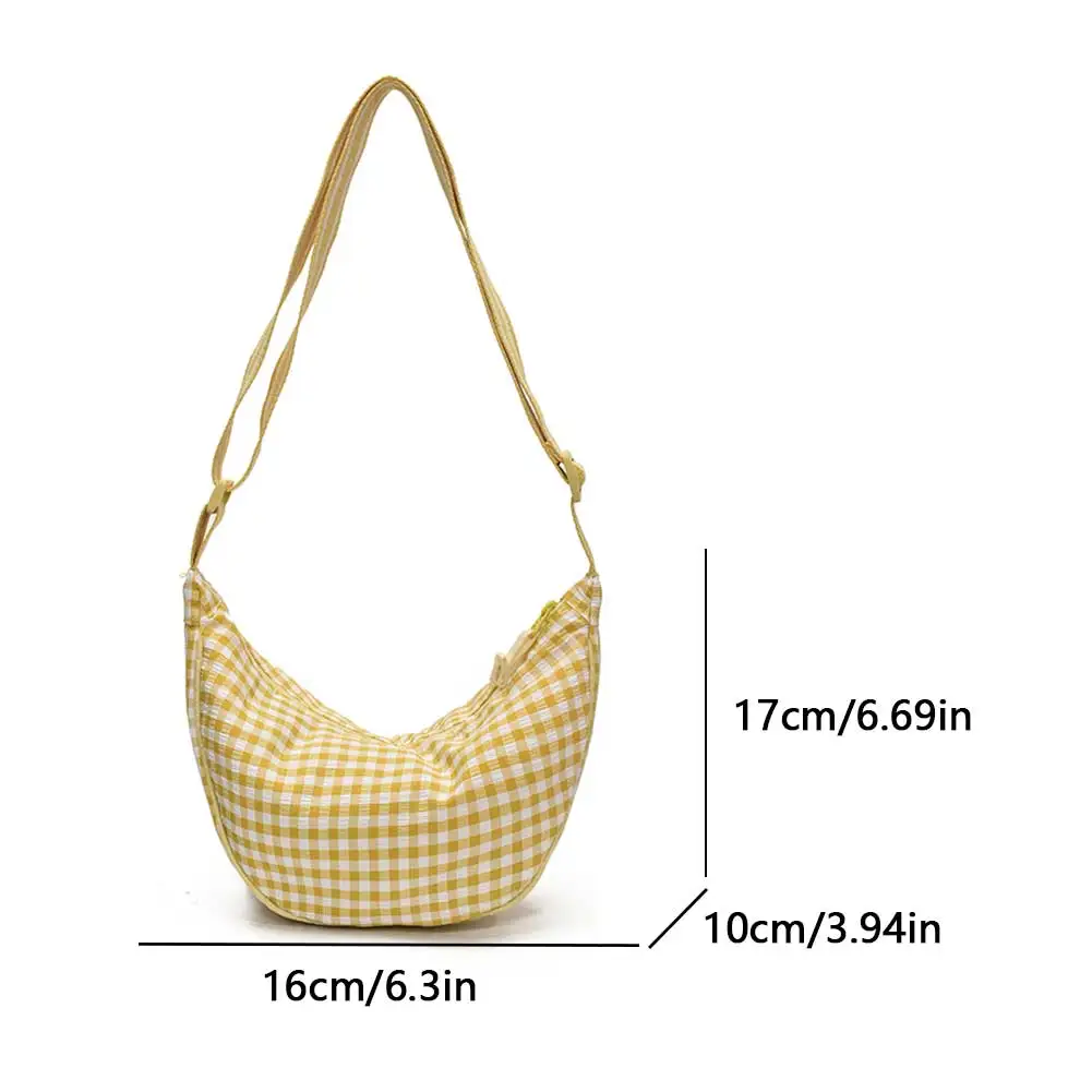 Checkered Nylon Crescent Hobos Shoulder Purse for Women Casual Crossbody Purse Travel Dumpling Shoulder Bag Large Capacity