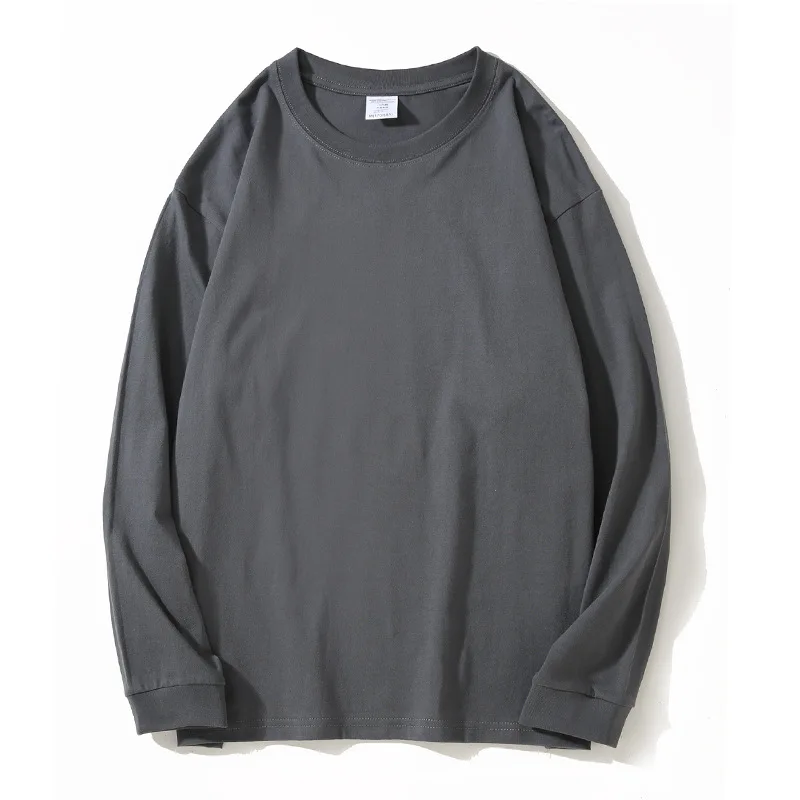 Heavy T-shirt solid cotton long sleeves simple versatility, loose and casual undershirt sweatshirt men clothing
