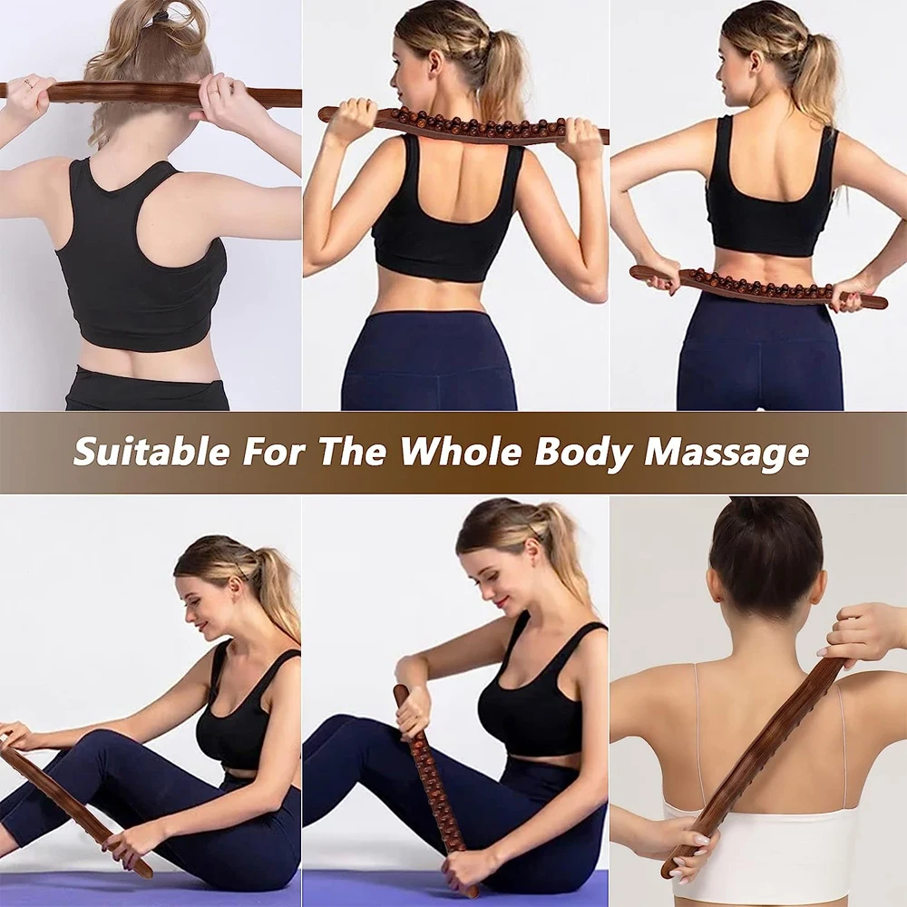 Guasha Wood Stick Tool Wood Therapy Massage Tool for Body Shaping 31 Beads Back Massage Roller Stick Lymphatic Drainage Massager