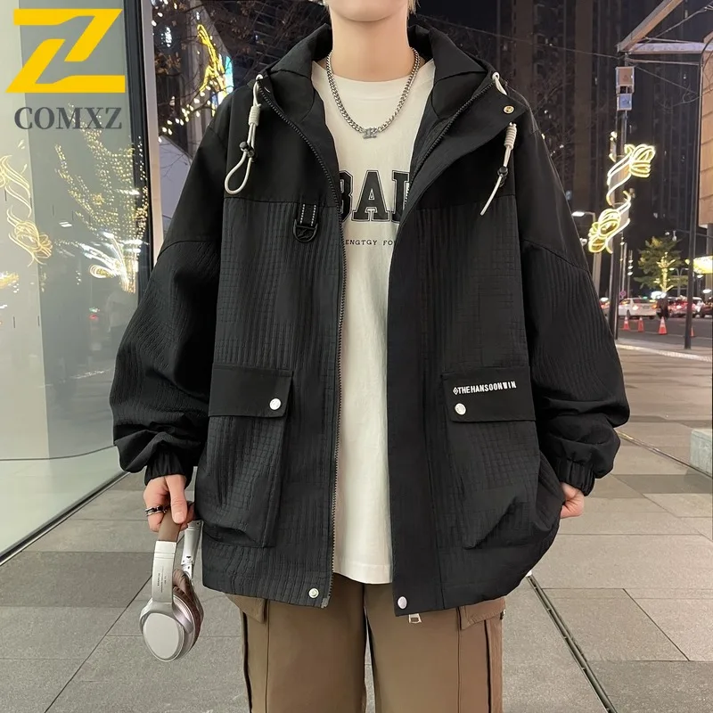COMXZ Spring Autumn New Jacket Coat Men Student Streetwear Fashion Hong Kong Style High Quality Windbreaker Waterproof Windproof