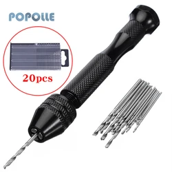 10/20pcs Foret Hélicoïdal À Tige Droite En Acier Haute vitesse Noir Ensemble De Boîte En Plastique, Mandrin Manuel, Perceuse Rotative, Outil À Main Perceuse 