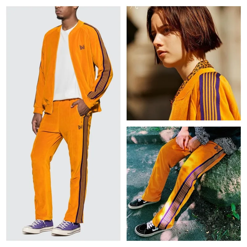 

Velvet Needles Knit Jacket Yellow Mens Womens 1:1 Best Quality Thick Material Bow AWGE Coat Butterfly Embroidery Lounge Pants