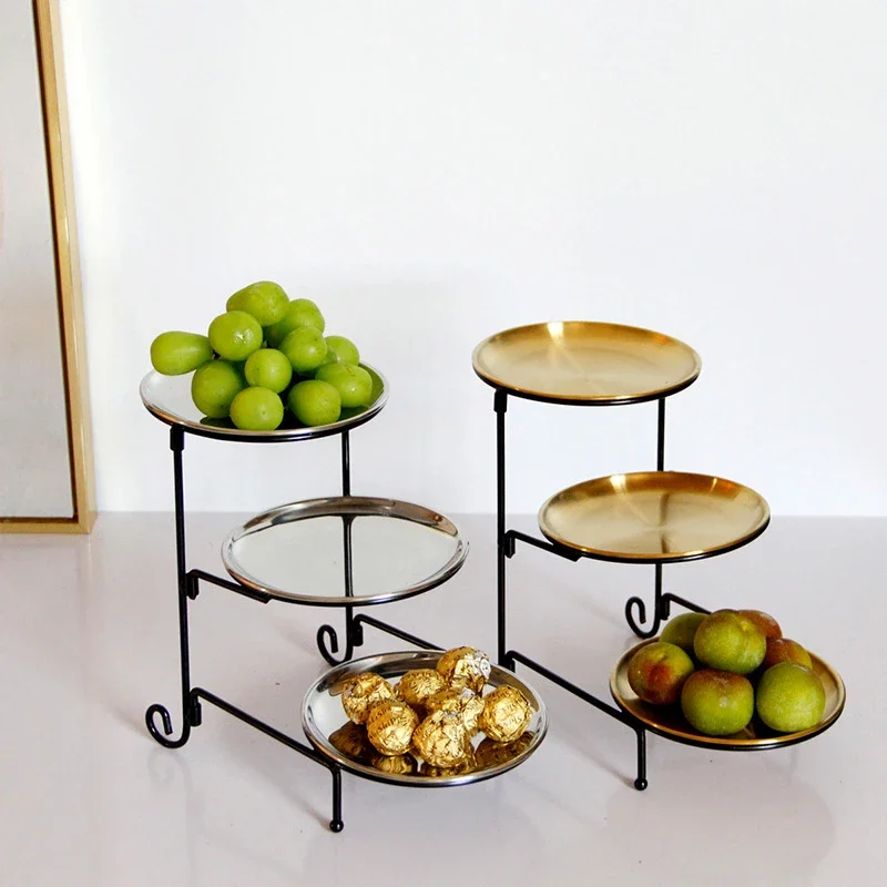 

Creative Stainless Steel Tableware 3 Layer Plate Combination Detachable Cake Rack Decor Wedding Party Dessert Plate Fruit Plate