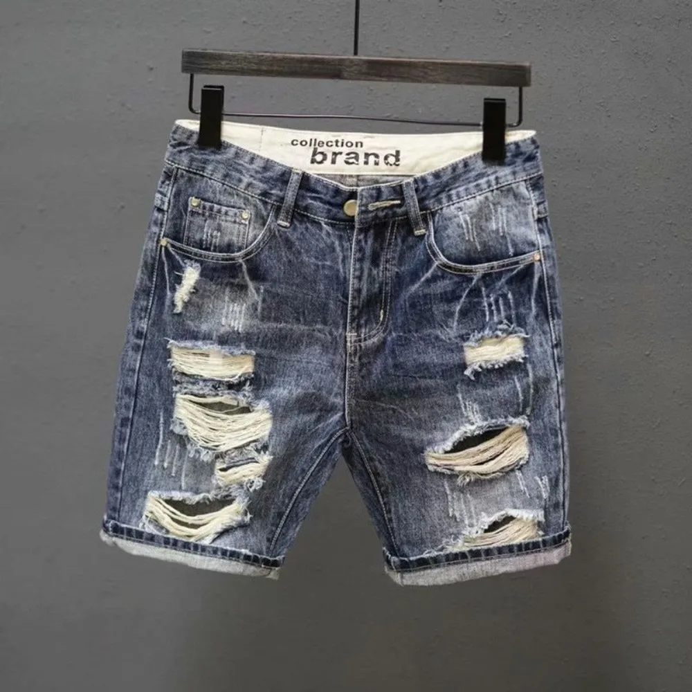 MensRippedDenimShortsFashionableSummerSlimShortsPantswith