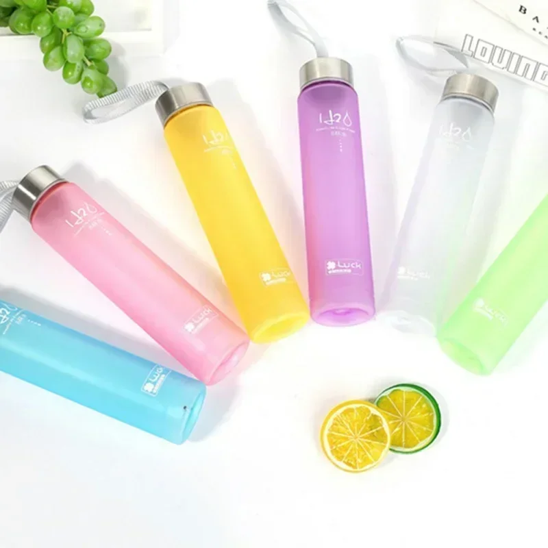 Frosted Transparent Plastic Cup Water Bottle Drinking Water Utensils Drinkware With Rope Travel Beverage Thermos Kitchen Dining