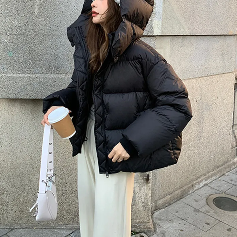 2025 New Winter Down Cotton Jacket Thick Warm Parkas Women Hooded Puffer Coat Loose Casual Overcoat Short Coat Female Outerwear
