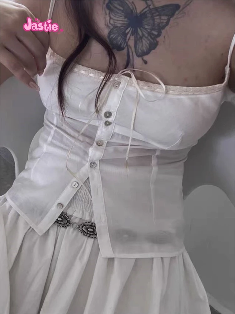 

Женский топ на бретелях, однобортный хлопковый топ составного кроя без рукавов с квадратным вырезом, модель Y2K на лето, 2024