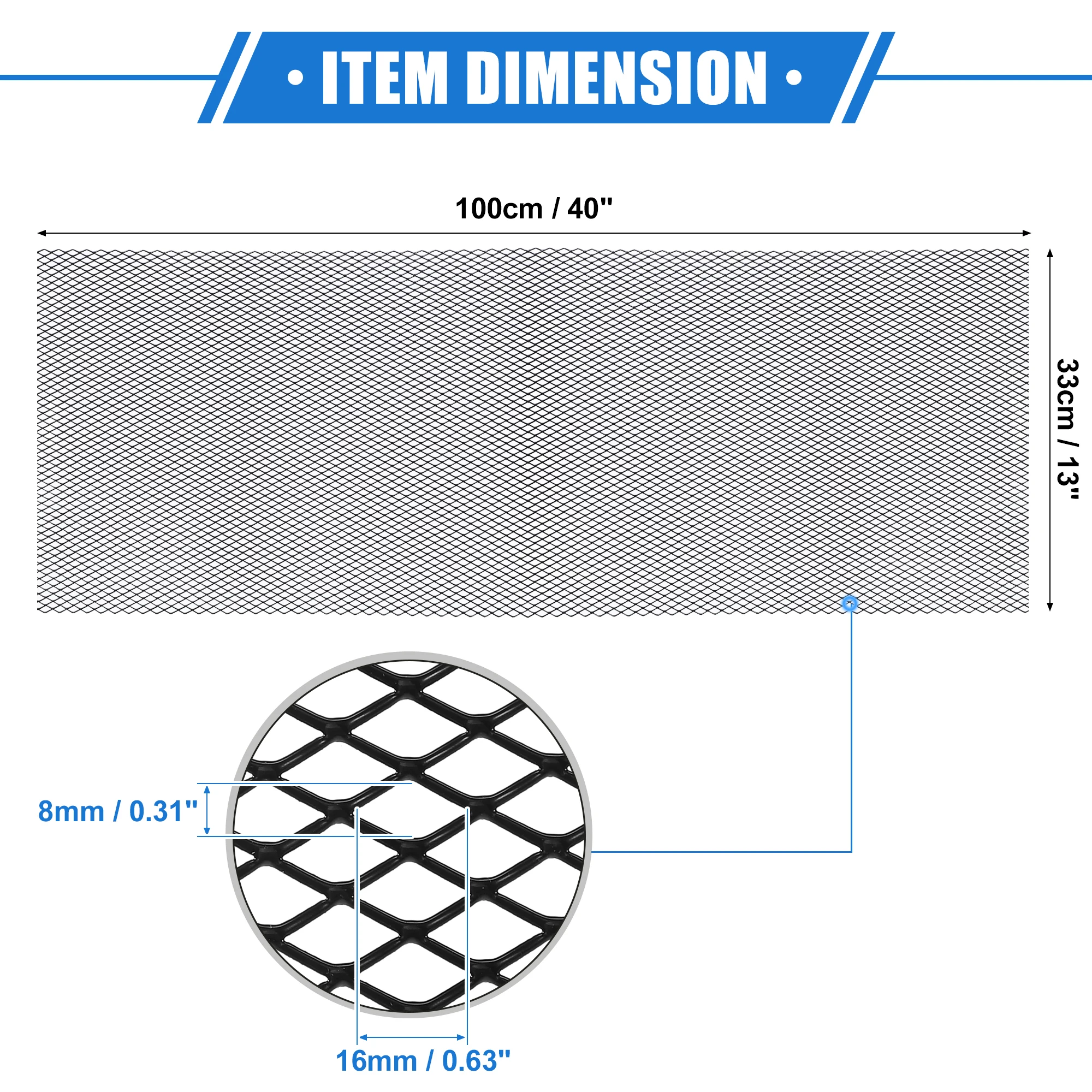 Uxcell Auto Grill Mesh 100x33cm Möwen loch rhombisches Loch Sechseck Loch Kühlergrill Mesh Sheet für Auto Aluminium legierung schwarz/silber Ton – Detail 9