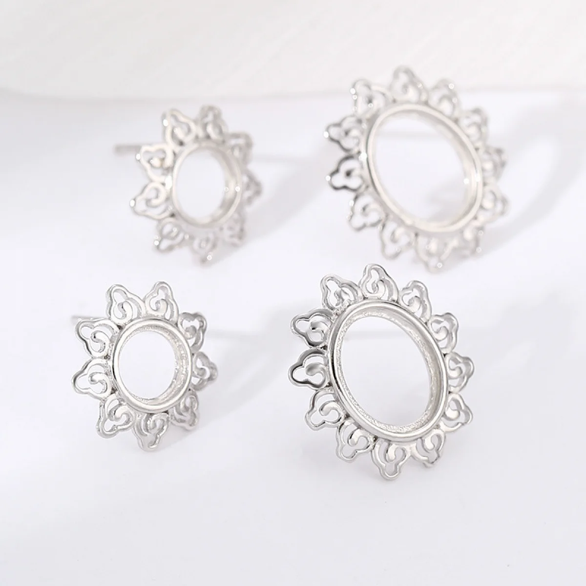 1 pair 925 Sterling Silver Blank Charm Earrings Base Fit Round Oval Cabochon Bead Settings DIY Jewelry Making Supplies