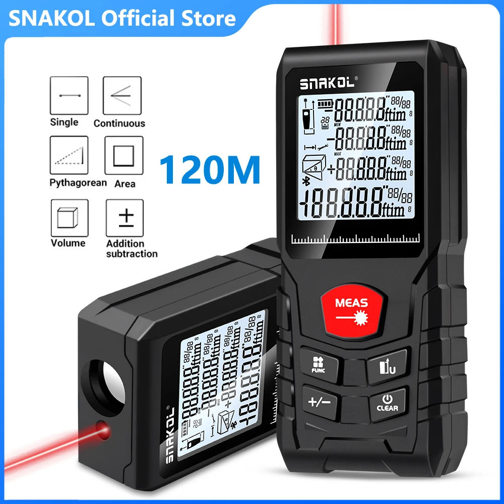 SNAKOL Laser Distance Meter Rangefinder 50m 70m 100m 120m, digital range finder trena roulette ruler distance measuring tape tool