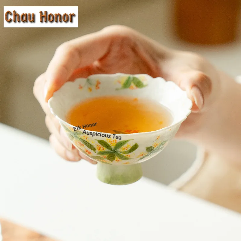 1pc 75ml Hand-painted Osmanthus Flowers Teacup Traditional Tea Bowl Cup For Tea Tea-tasting Personal Cup Chazhan Master Cups Tea