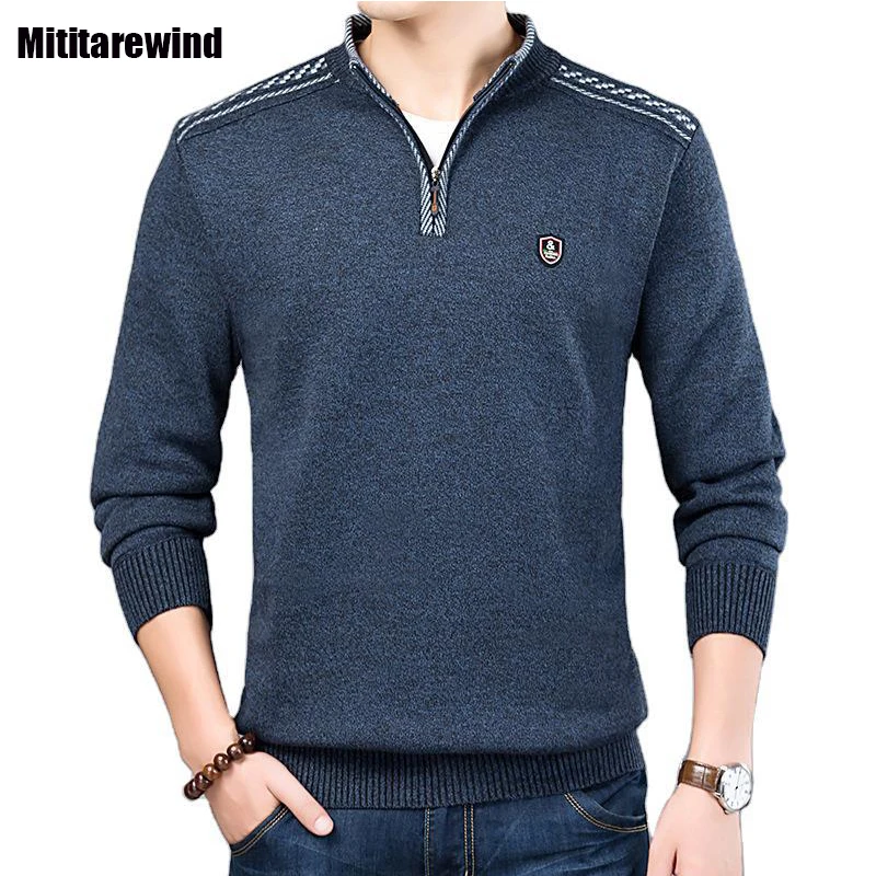 

Autumn Winter New Mens Sweaters Korean Fashion Casual Bottoming Sweaters Jumpers Zipper Mock Neck Solid Color Pullover Sweater