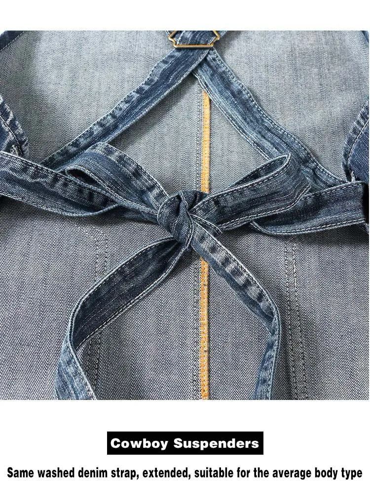Heißes Waschwasser schwarz blau Denim Schürze Restaurant Cafe Friseur Bäckerei gebacken Männer und Frauen Arbeits kleidung Taille verstellbare Schürze – Detail 12