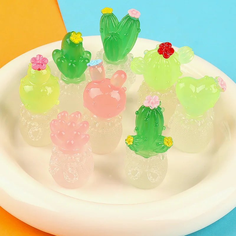 Luminous Resin Cactus Ornaments Miniature Simulation Potted Plant Garden Home Decoration luminous animals noctilucent colorful frog figurines home decor glowing miniature fairy garden decoration accessories model toys