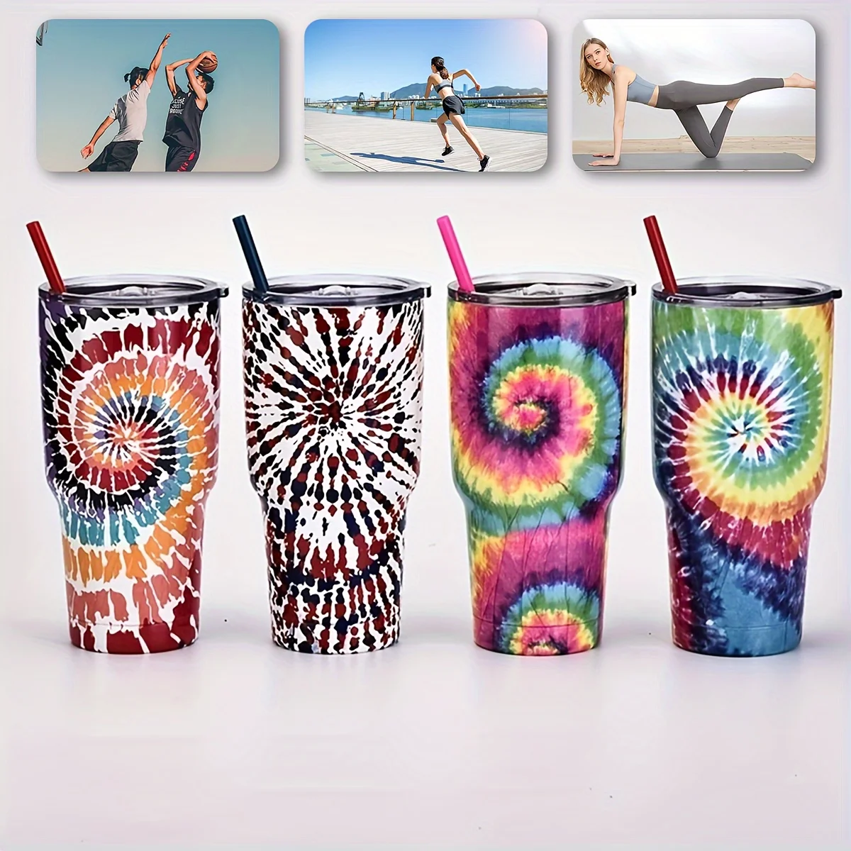 30oz Stainless Steel Tie-Dye Tumbler, Vacuum Insulated Coffee Cup with Double Wall Insulation（Not equipped with straw）