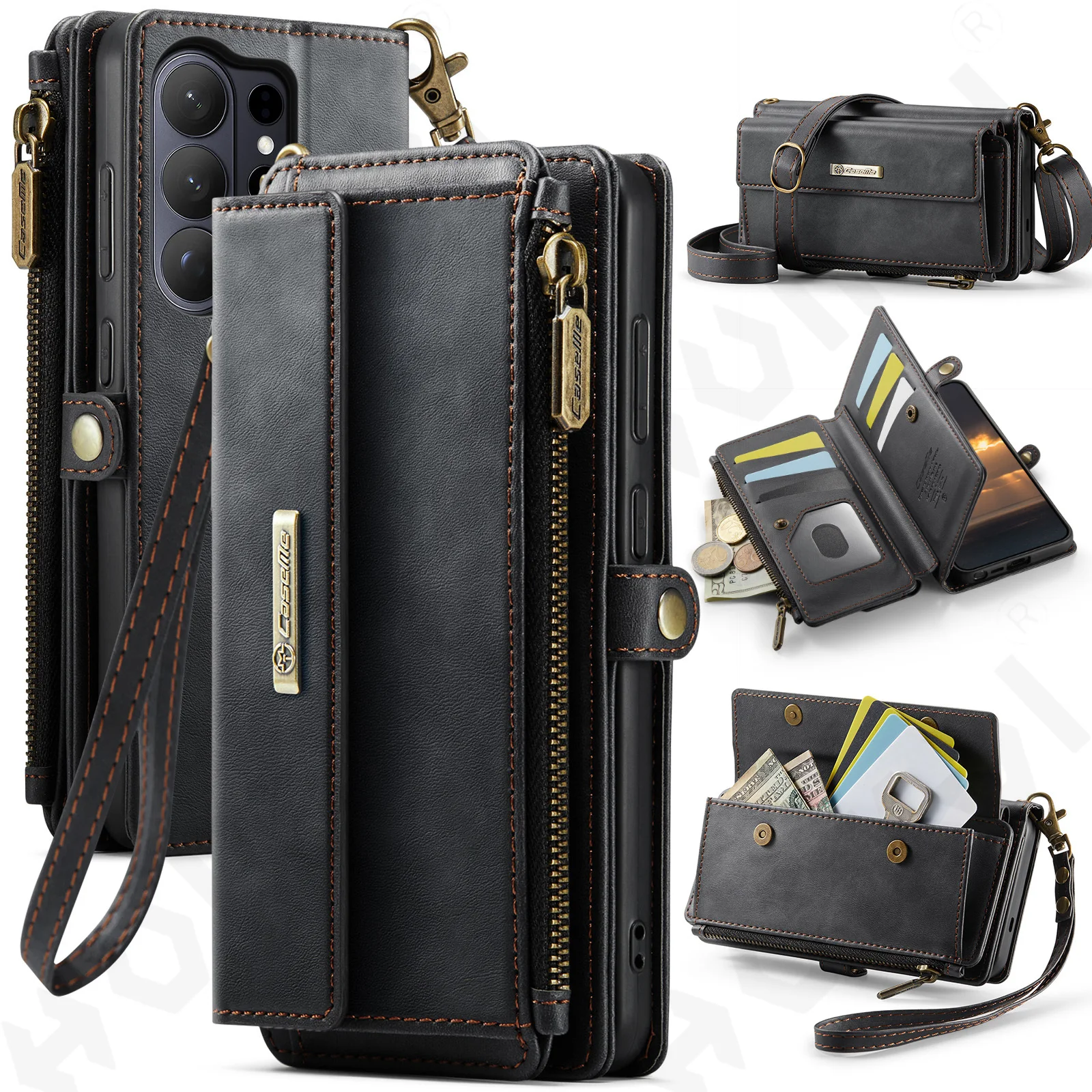 Premium Faux Leather Flip Case with RFID Protection and Magnetic Card Holder Stand Function