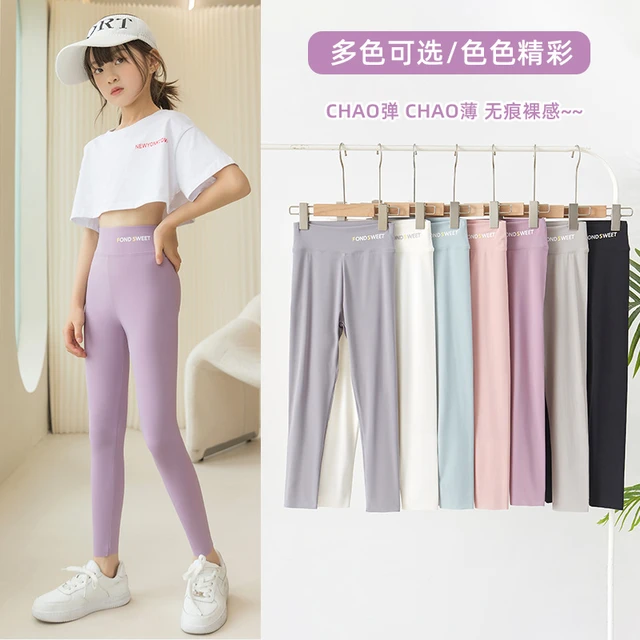 Girls New Leggings Summer Comfortable Soft Thin Section Children Outerwear  Tight High Waist Elastic Nine-point Bottoming Pants - AliExpress