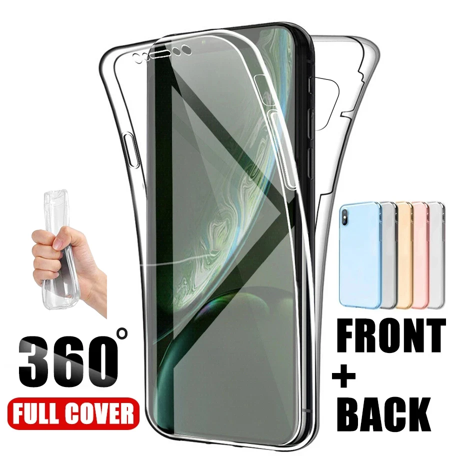 360 двойной силиконовый прозрачный мягкий чехол для IPhone 13 12 11 Pro XR XS Max защитный на