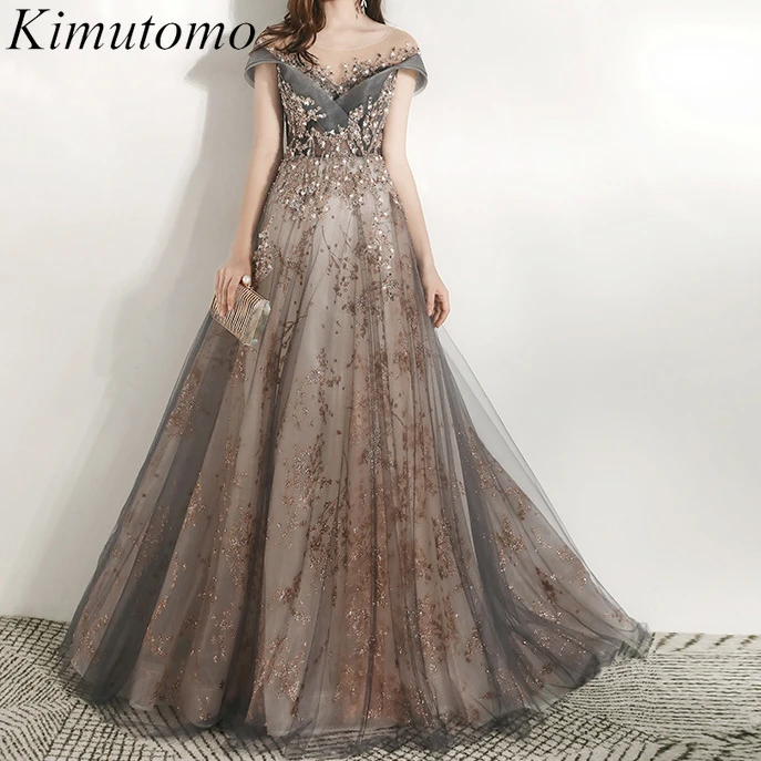

Вечернее платье Kimutomo с блестками в тяжелом стиле с V-образным вырезом, сетчатые Лоскутные контрастные вечерние платья, Макси-платья в стиле знаменитостей