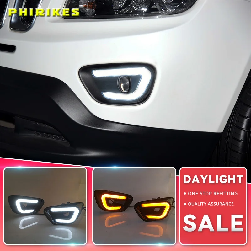 

2pcs Car LED Daytime DRL Running Light White+Yellow Side Turning Light Fog Lamp for Jeep Compass 2011 2012 2013 2014 2015 2016