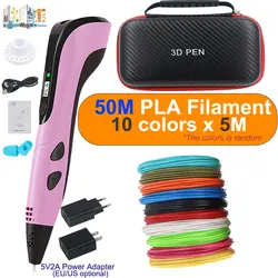 Innovative 3D Printing Pen Kit for Kids with Filament, Power Adapter, and Travel Case, Perfect Birthday or Christmas Gift (Pink add 50M PLA)
