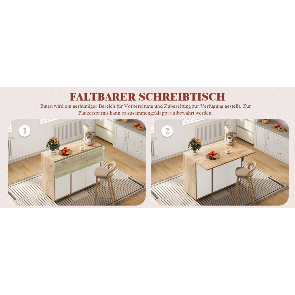 Kitchen Island with Cabinet Doors and Open Compartments Service Trolley with 360° Wheels and Drawers for Easy Mobility
