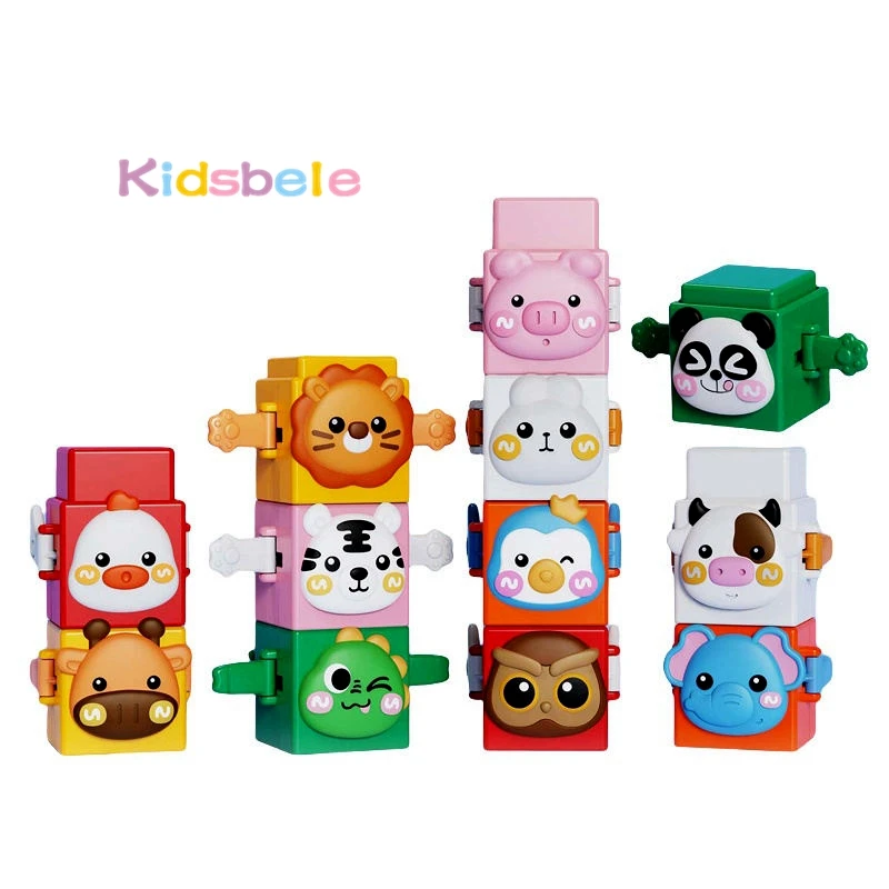 Baby Educational Animal Stacking Building Blocks Montessori Colorful Cartoon Animal Sorting Matching Toy For Toddler Party Game