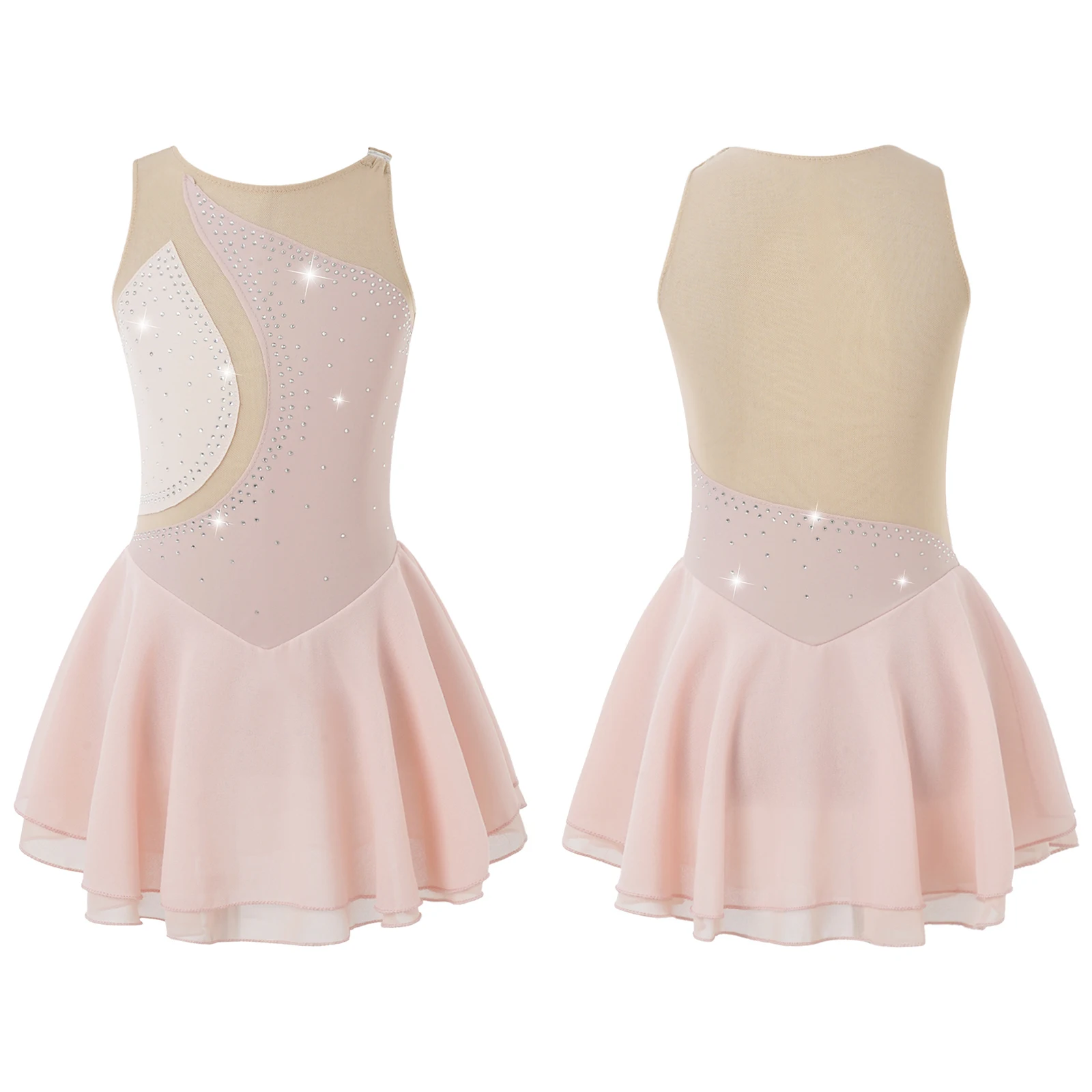 thumbnail image 1 of Disfraz de patinaje y gimnasia con diamantes de imitación brillantes para niñas, Jersey de Ballet, vestido de baile lírico corporal, leotardo con dobladillo Irregular, vestido tutú, 1 of 5