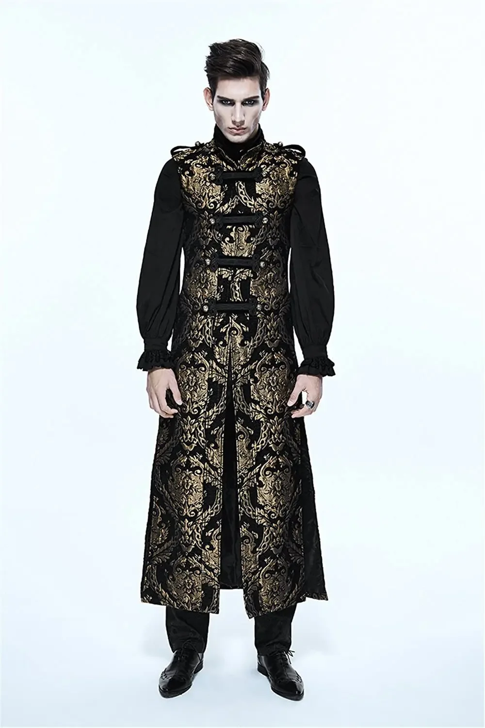 Men Steampunk Trench Gothic Jacket Long Vest Sleeveless Medieval Retro Casual Jacquard Male Uniform New Halloween Costume Coats