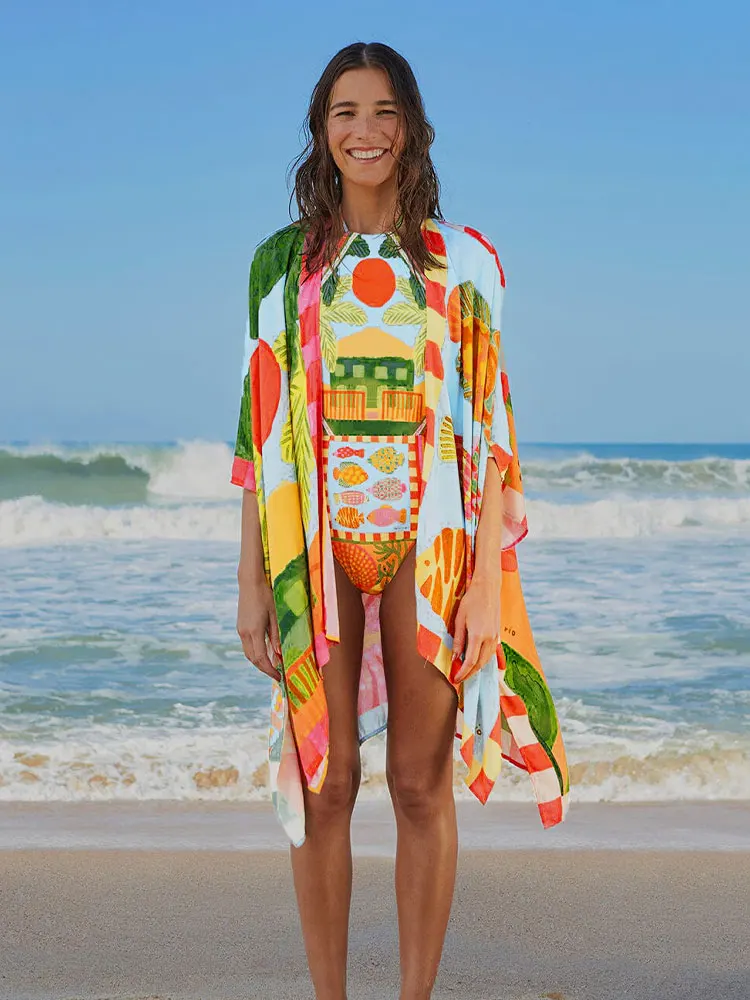 

2023 Bohemian Printed Long Sleeve Plus Size Long Kimono Cardigan Summer Beach Wear Women Clothers Tops and Blouses A2438