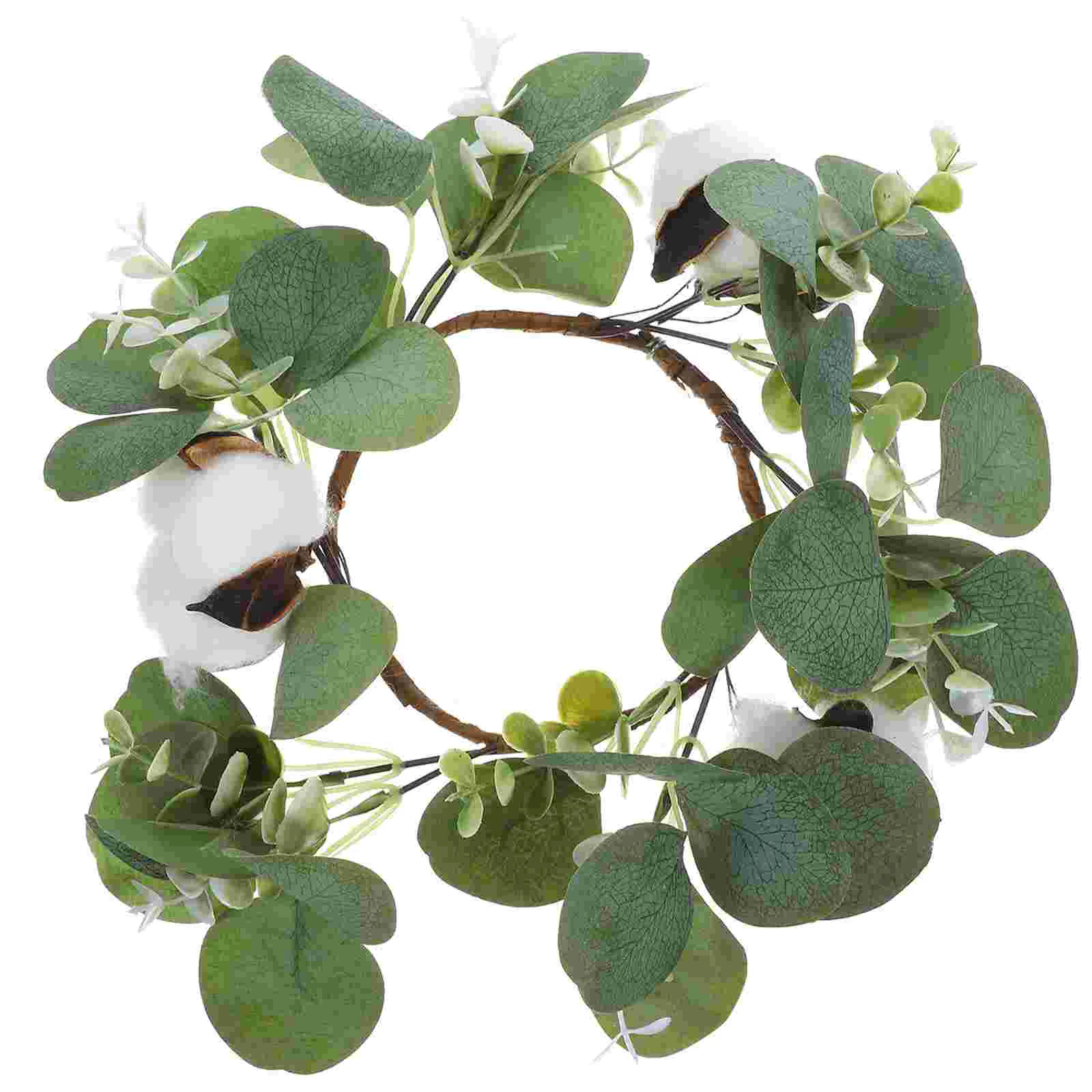 

Pillar Rings Wreaths Simulated Eucalyptus Leaves and Cotton Mini Wreaths Greenery Candleholders Ring