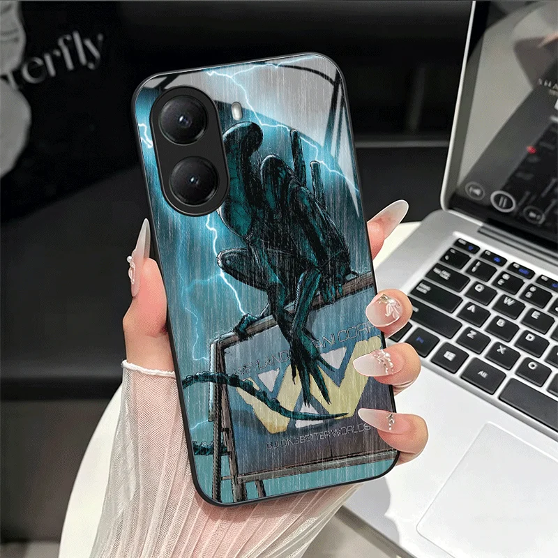 Sleek Alien-Theme Tempered Glass Phone Case