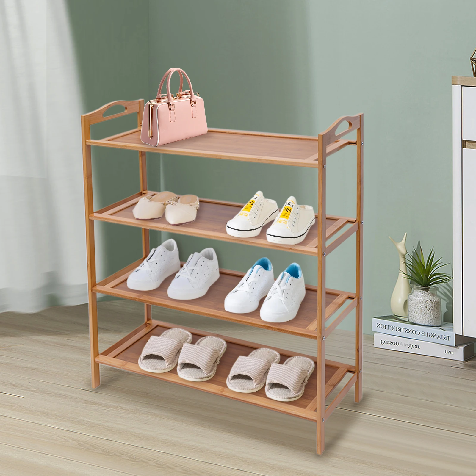 

4 Tiers New Durable Bamboo Shelf Wood Home Furniture Entryway Shoe Storage Rack
