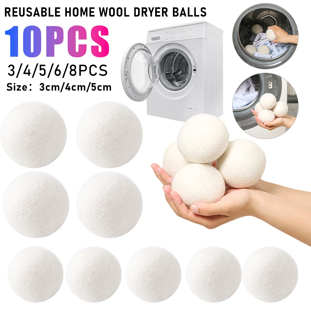 Reusable Wool Dryer Balls Clothes Softener Laundry Fleece Dryer Ball Home Clothes Washing Machine Cleaner 3-10Pcs 3/4/5cm