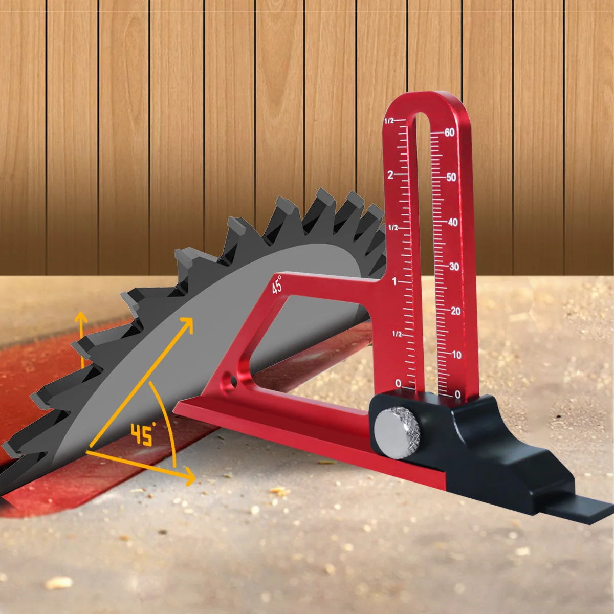 Table Saw Depth Gauge Adjustable 0-60mm with Metric & Inch Scale Aluminum Setting Up Blade Router Bits Height Measuring