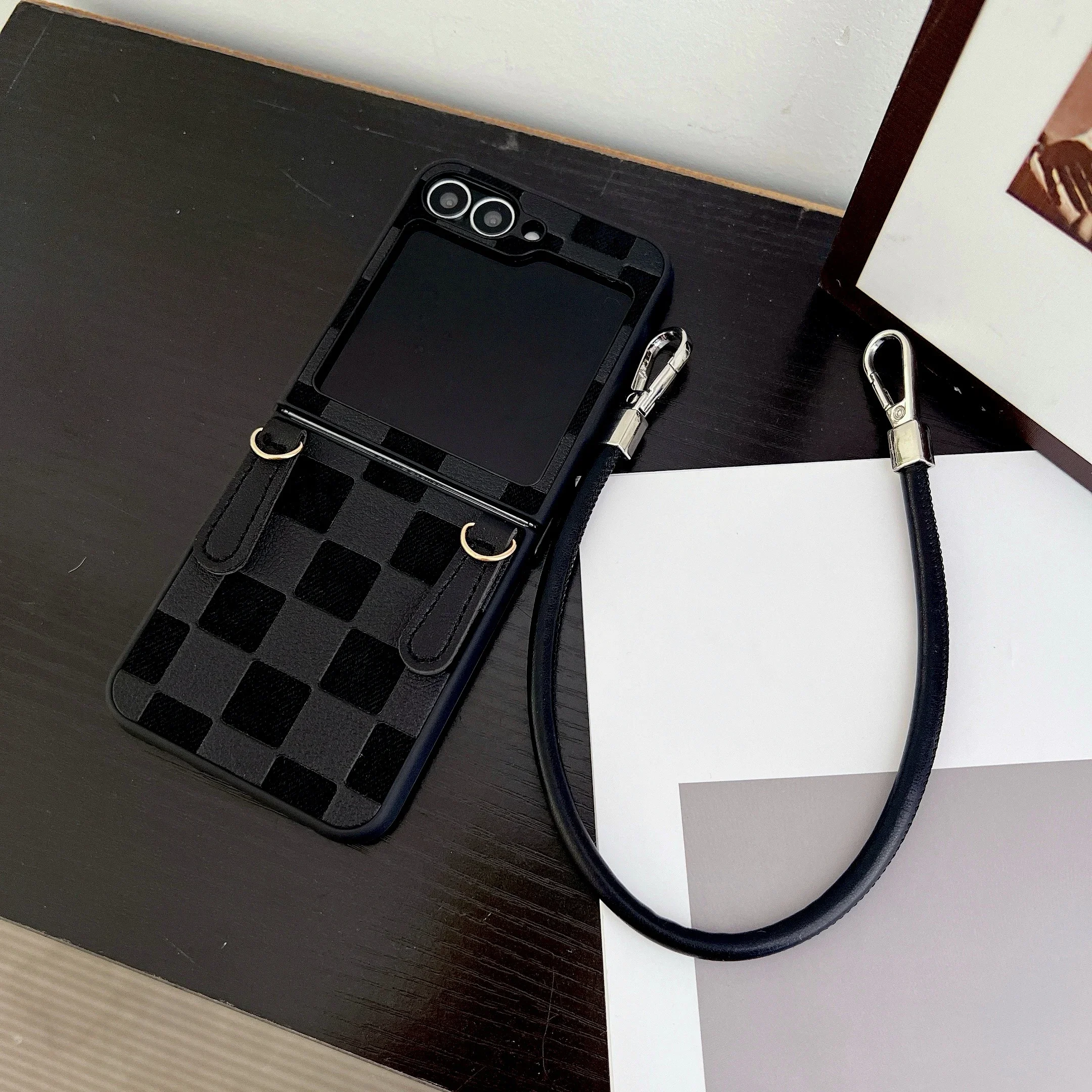 Plaid PU Leather Wrist Strap Shockproof Phone Case