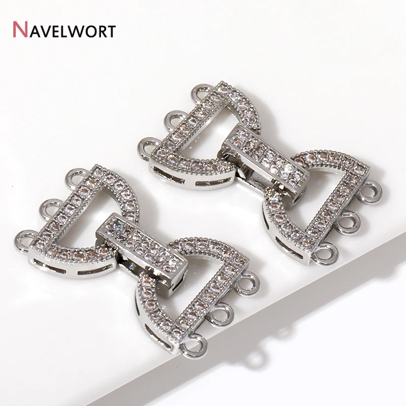 1/2/3Pcs 18K Gold Plated Brass With Zircon Pearl Necklace Clasps,Semicircular Pearl Fastener Lock Closure Clasps Accessories 5