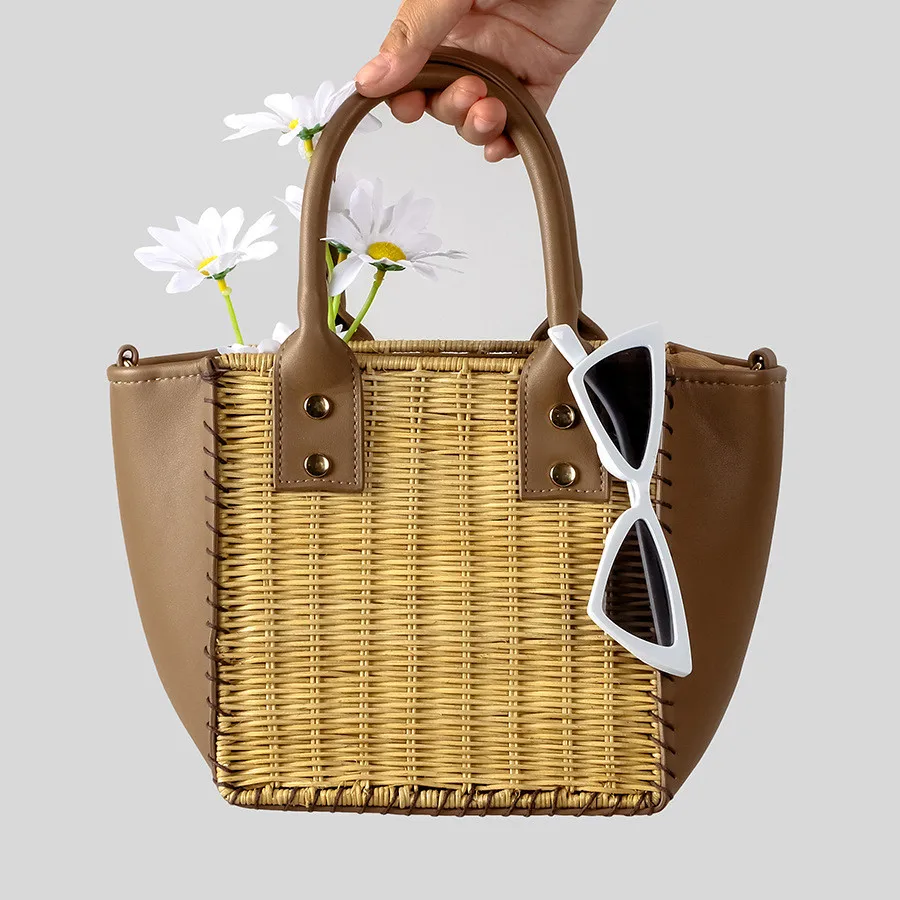 Casual Large Capacity Striped Tote Bag Faux Straw Women Handbags Summer Beach Woven Bags Big Shopper Purses for Holiday 2025