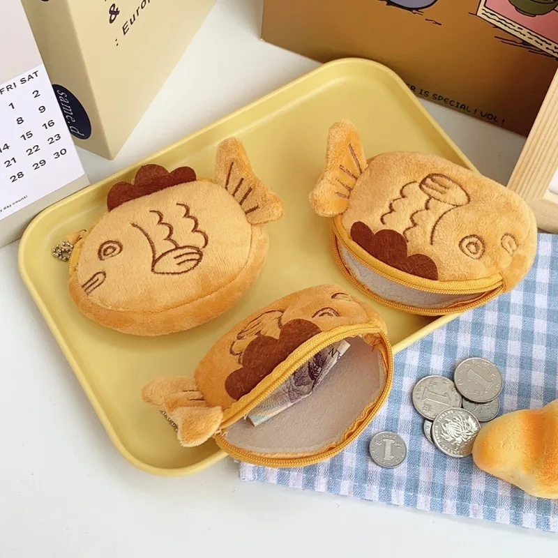 New Creative Cute Taiyaki Plush Coin Purse Kawaii Fish Coin Bag Wallet Key Earphone Organizer Pouch Zipper Bag Kids Gift coin purse plush coin purse
