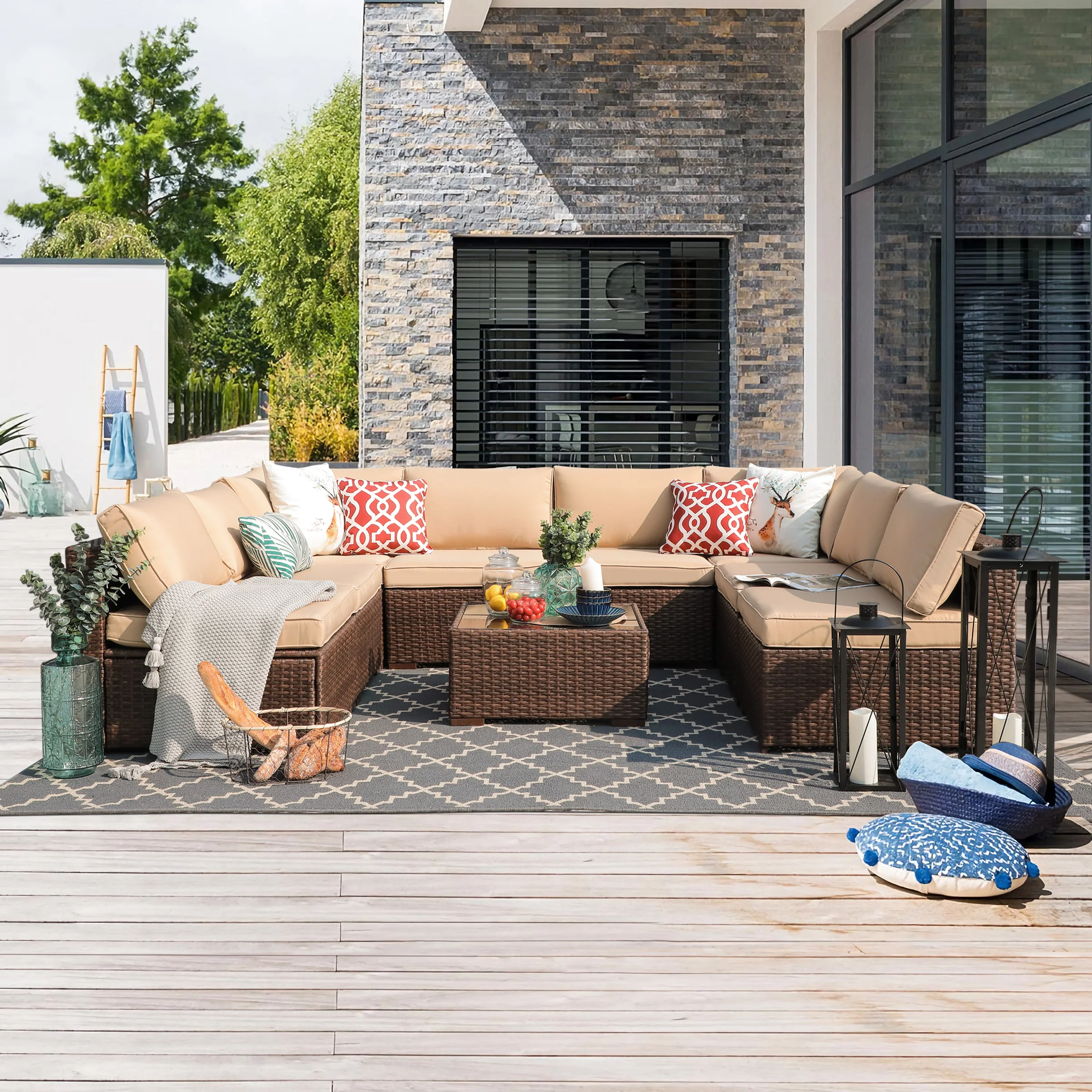 Jardina 9pcs Outdoor Patio Rattan Furniture Set Sectional Allweather