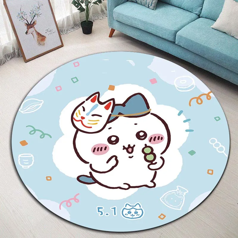 

Милый мультяшный круглый ковер Chiikawa с принтом для гостиной, спальни, стола и стула, декоративный ковер, изысканный подарок