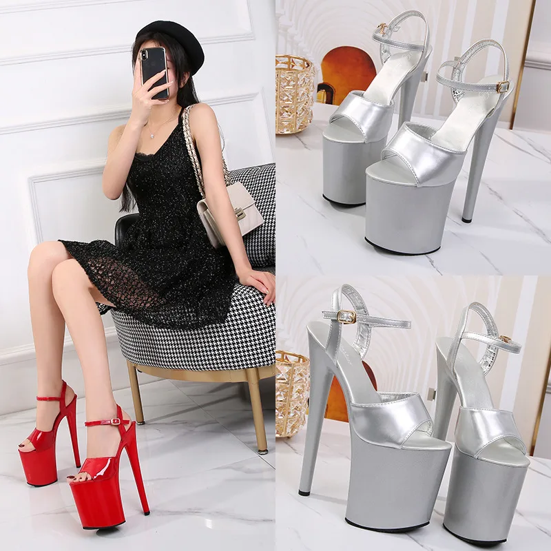 LTARTA Lacquer Leather 17 20cm Platform Sandals Heels Thin Heeled Sexy Waterproof Platform High Sandals Female Club LFD