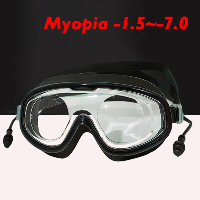 Gafas de natación ajustables para hombres y mujeres adultos, lentes de buceo con montura grande de silicona óptica HD, transparente, antivaho, 0 A-7,0