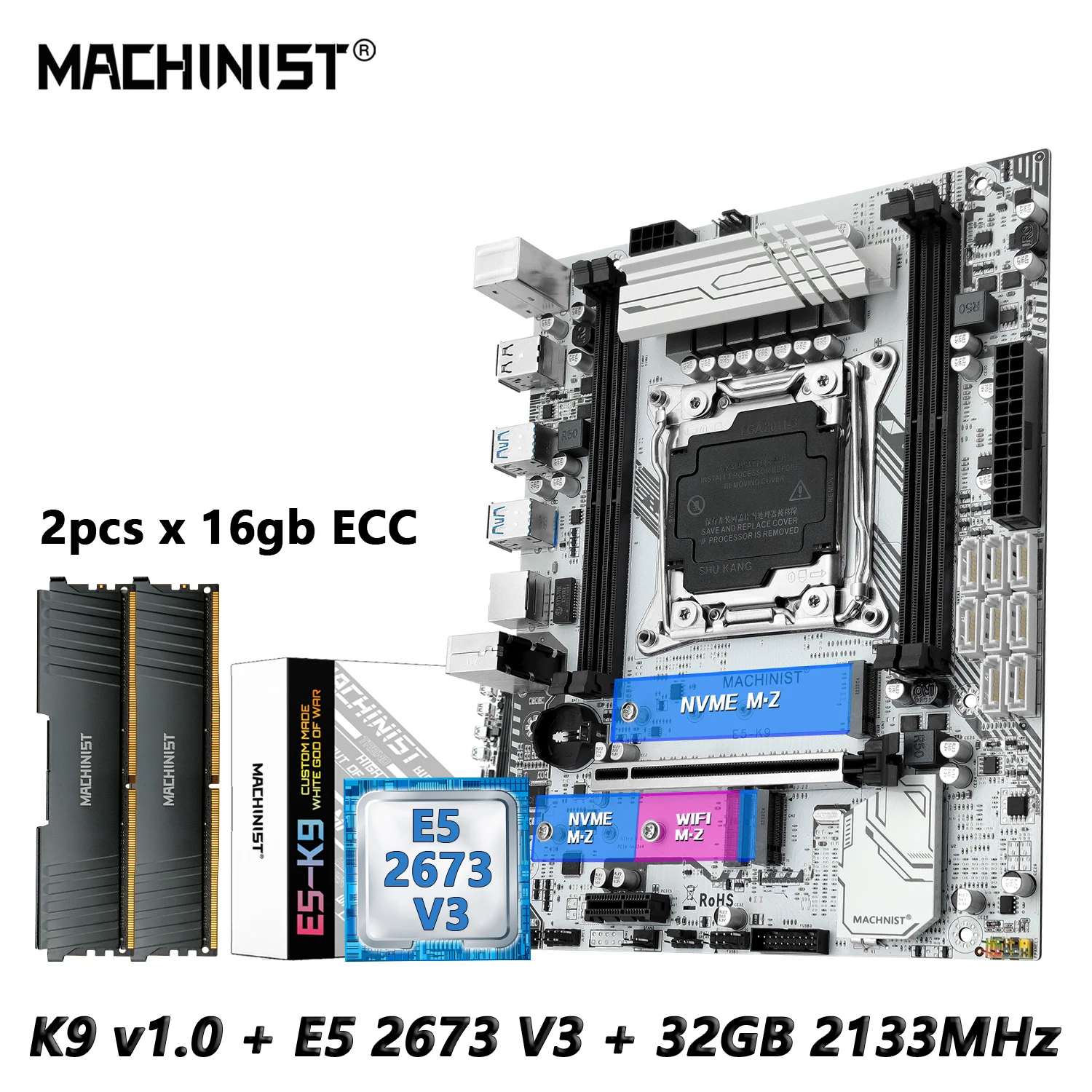 MACHINIST K9 X99 LGA 2011 3 마더보드 키트 세트, Xeon E5 2673 V3 CPU + DDR4 32GB ...