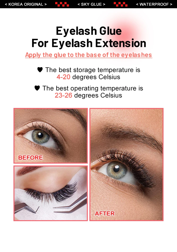 5 Bottles Original Sky Glue for Eyelash Extensions 5ml Korea Sky S Plus Type Red Cap Glue Professional False Lash Adhesive Tools
