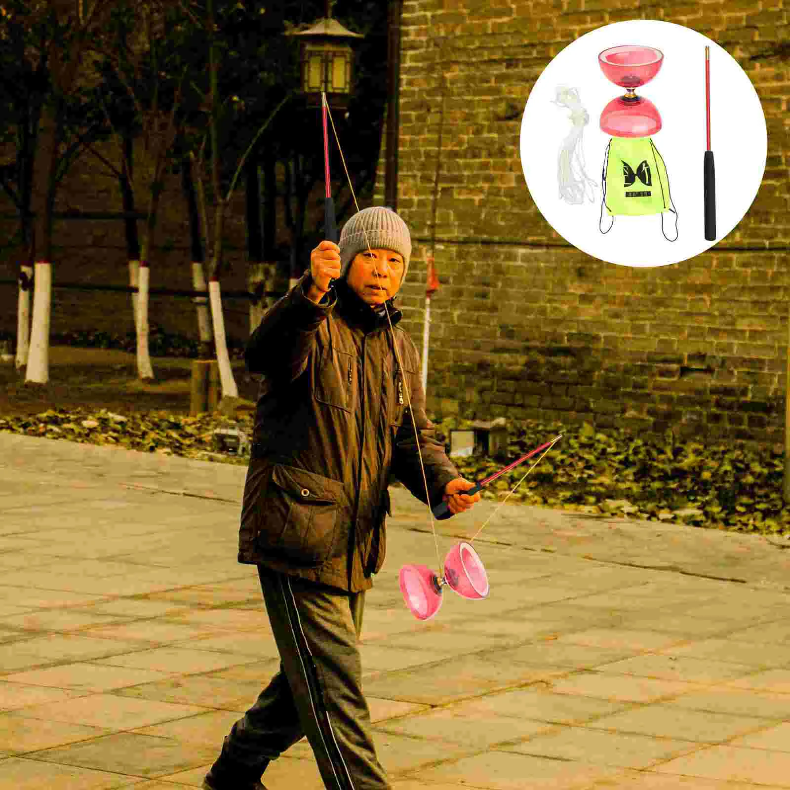 1 Set Chinese Yo-yo Juggling Toy Crystal Diabolo Plaything with Sticks and String