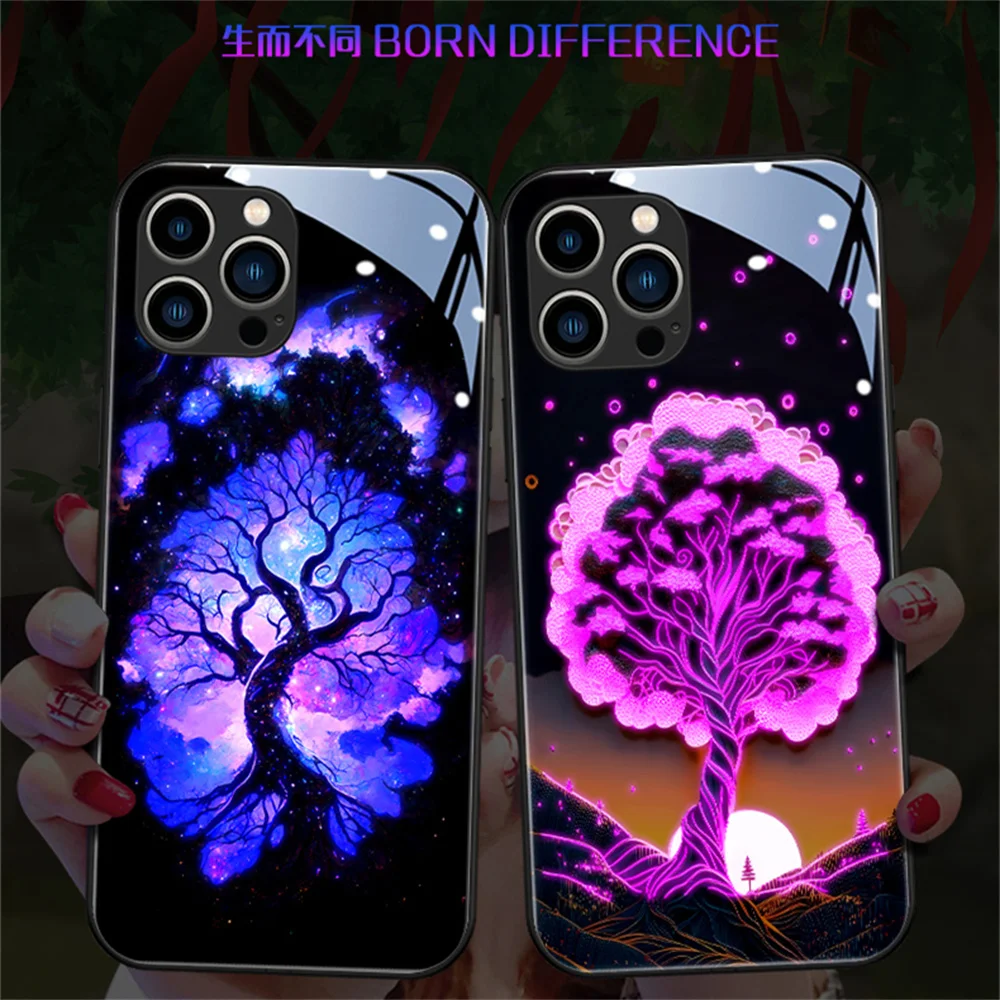 

Color Luxury Tree LED Light Phone Case For iPhone 15 14 13 12 11 Pro Max X XR XS 6 7 8 Plus SE2020 Glitter Shockproof Back Cover