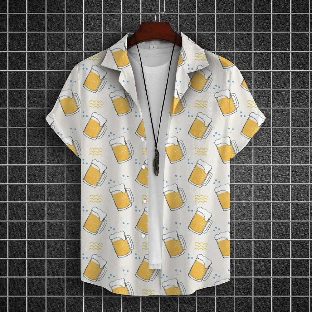 Hawaiian Shirt For Men 3d Beer Printed Short Sleeve Shirts Beer Party Shirt Tees Summer Casual Tops Loose Oversized Men Clothing 3