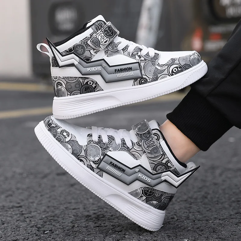 Brand Kids Shoes for Boys Girls Child High-top Sneakers Casual Running Shoes Cartoon Leather Girls Boys Sports Tennis Shoes